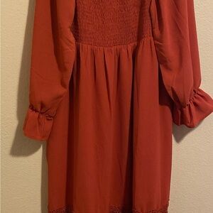 Cute Hem Ruffle Smocked Rust Orange Women’s Dress XL With Pockets